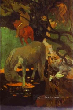 馬 Painting - 白い馬 ポスト印象派 原始主義 ポール・ゴーギャン
